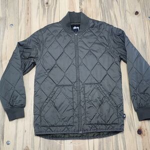 Stussy Men's Diamond Quilted Bomber Military Jacket - Dark Green